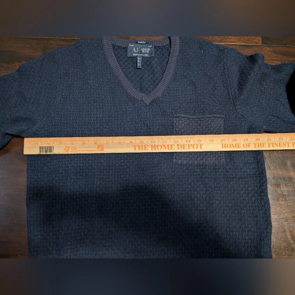 Armani Jeans Navy V-Neck Sweater, Cashmere/Wool Blend, Men's Large